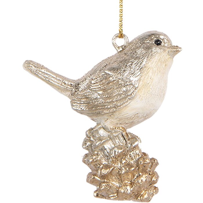 Clayre & Eef 6PR5660 Decoratieve Vogelhanger 6x3x6 cm Beige-goudkleurig