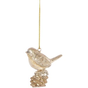 Clayre & Eef 6PR5660 Decoratieve Vogelhanger 6x3x6 cm Beige-goudkleurig