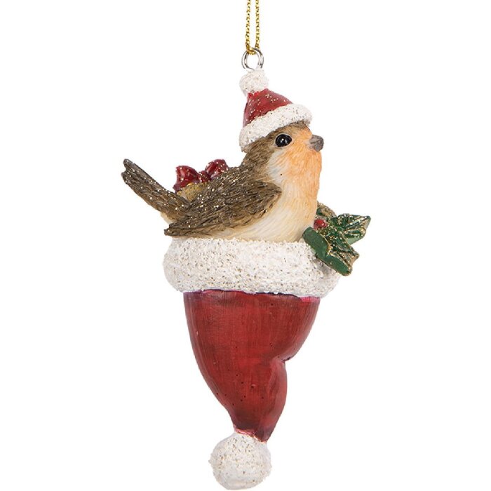 Clayre & Eef 6PR5665 Decoratiehanger Vogel 5x3x9 cm Bruin en Rood