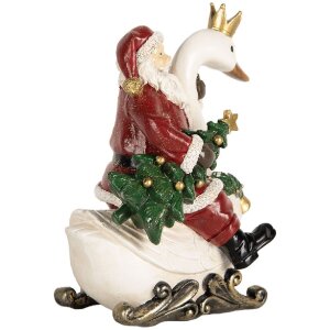 Clayre & Eef 6PR5671 Kerstman op Zwaan 13x10x16 cm Rood en Wit