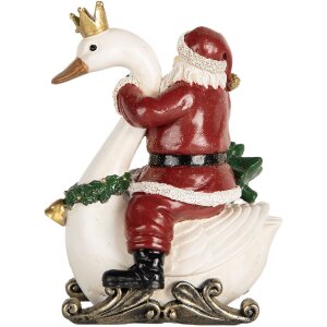 Clayre & Eef 6PR5671 Kerstman op Zwaan 13x10x16 cm Rood en Wit
