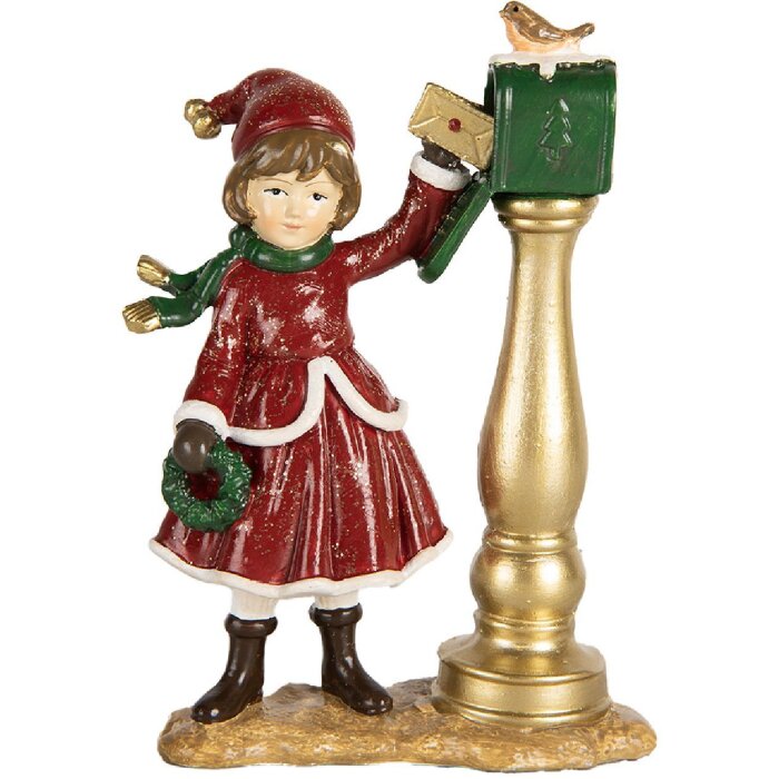 Clayre & Eef 6PR5677 Decoratie Kind bij de brievenbus 8x4x12 cm Rood & Groen