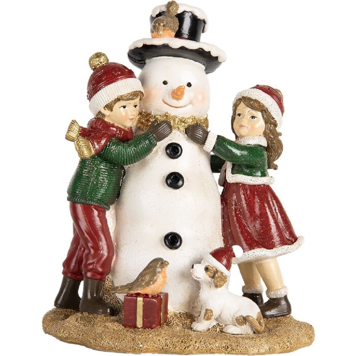 Clayre & Eef 6PR5679 Decoratie Kinderen met Sneeuwman 13x10x16 cm Rood Wit