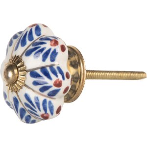 Clayre & Eef 66459 Deurknoop Ø 4x3 cm Wit en Blauw