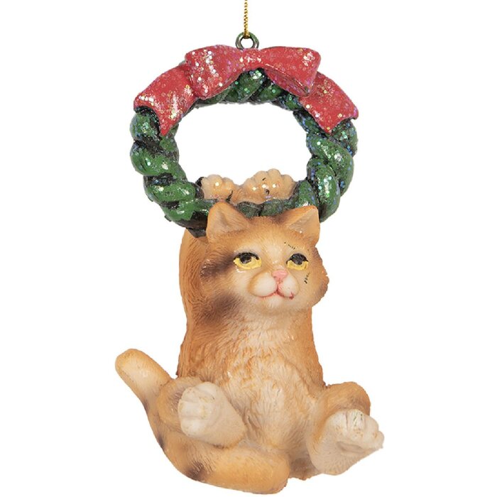 Clayre & Eef 6PR5312 Decoratiehanger Kat 6x5x9 cm Bruin en Groen