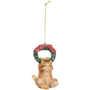Clayre & Eef 6PR5312 Decoratiehanger Kat 6x5x9 cm Bruin en Groen
