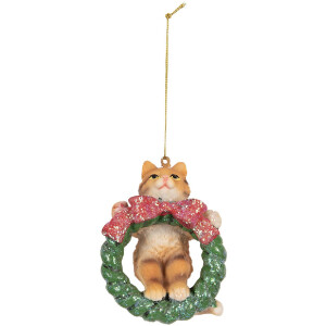 Clayre & Eef 6PR5313 Decoratieve Hangende Kat 6x5x9 cm Bruin & Groen
