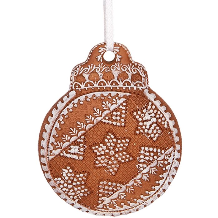Clayre & Eef 6PR5316 Decoratie Ornament Kerstbal 8x2x10 cm Bruin Wit