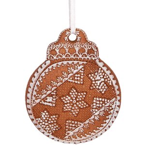Clayre & Eef 6PR5316 Decoratie Ornament Kerstbal 8x2x10 cm Bruin Wit