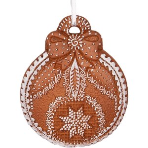 Clayre & Eef 6PR5317 Decoratiehanger Kerstbal 8x2x10 cm Bruin Wit
