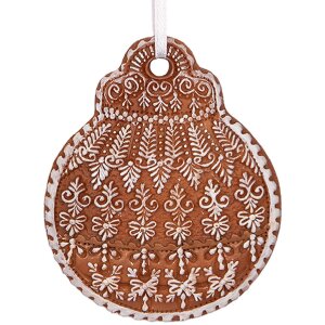 Clayre & Eef 6PR5318 Decoratiehanger Kerstbal 8x2x10 cm Bruin Wit