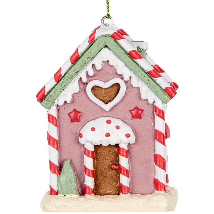 Clayre & Eef 6PR5325 Decoratiehanger Huis 6x4x8 cm Rosa, Wit, Rood, Zwart