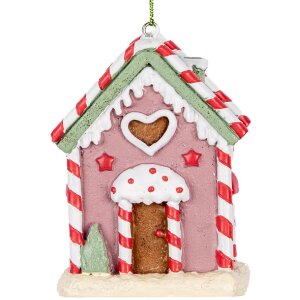 Clayre & Eef 6PR5325 Decoratiehanger Huis 6x4x8 cm Rosa, Wit, Rood, Zwart