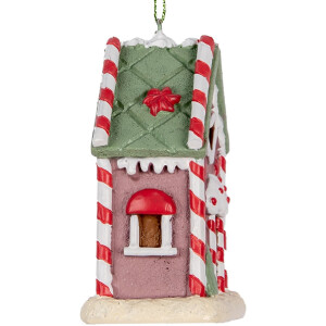 Clayre & Eef 6PR5325 Decoratiehanger Huis 6x4x8 cm Rosa, Wit, Rood, Zwart