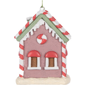 Clayre & Eef 6PR5325 Decoratiehanger Huis 6x4x8 cm Rosa, Wit, Rood, Zwart