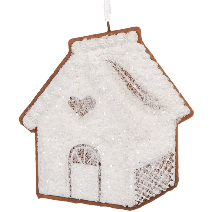 Clayre & Eef 6PR5327 Decoratie Hangornament Huis 9x1x10 cm Wit Bruin