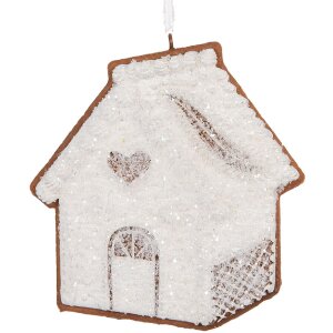 Clayre & Eef 6PR5327 Decoratie Hangornament Huis 9x1x10 cm Wit Bruin