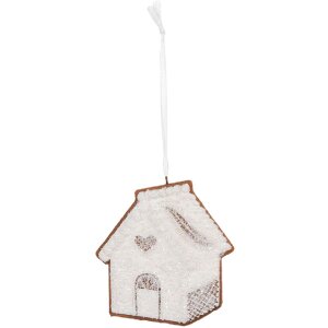 Clayre & Eef 6PR5327 Decoratie Hangornament Huis 9x1x10 cm Wit Bruin
