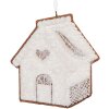 Clayre & Eef 6PR5327 Decoratie Hangornament Huis 9x1x10 cm Wit Bruin