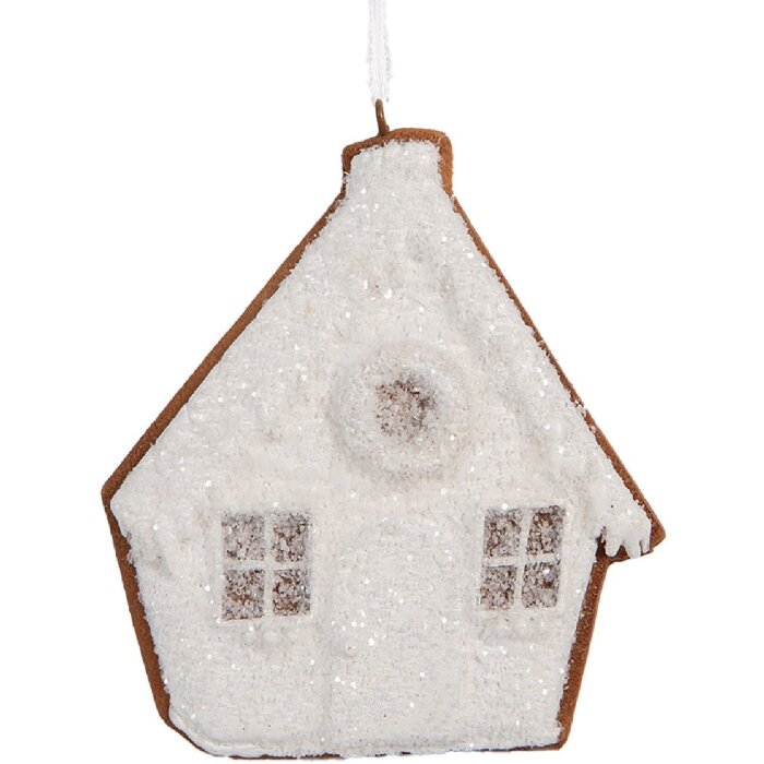 Clayre & Eef Kerstdecoratie Huisje Wit Bruin 9x1x10 cm