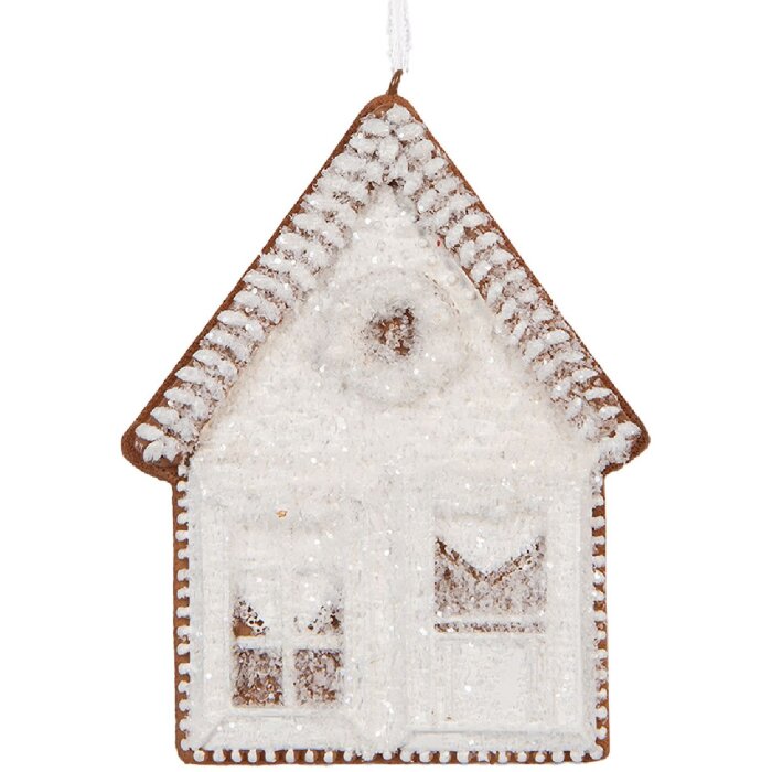 Clayre & Eef 6PR5333 Decoratie Hanger Huis 8x1x10 cm Wit Bruin