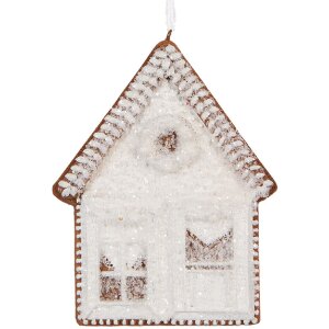 Clayre & Eef 6PR5333 Decoratie Hanger Huis 8x1x10 cm Wit Bruin