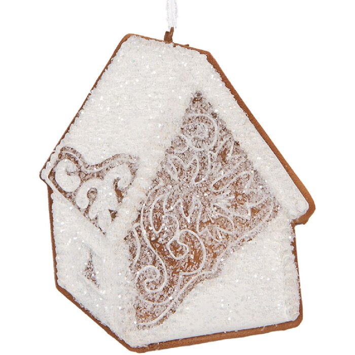 Clayre & Eef 6PR5334 Decoratie Hanger Huis 9x1x10 cm Wit Bruin