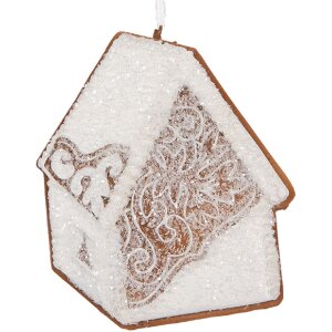 Clayre & Eef 6PR5334 Decoratie Hanger Huis 9x1x10 cm Wit Bruin