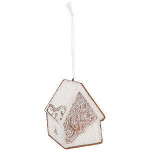 Clayre & Eef 6PR5334 Decoratie Hanger Huis 9x1x10 cm Wit Bruin