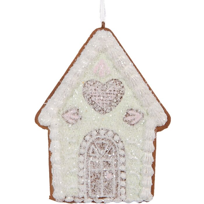 Clayre & Eef 6PR5336 Hangdecoratie Huis 8x1x10 cm Groen Wit