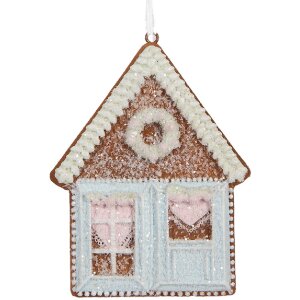 Clayre & Eef 6PR5337 Decoratie Hanger Huis 8x1x10 cm Blauw Wit