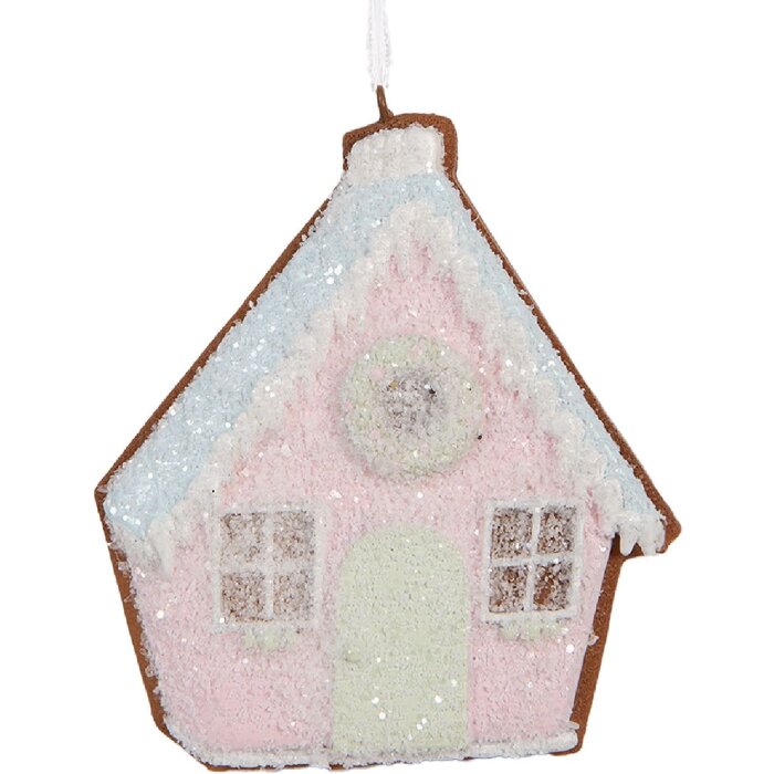 Clayre & Eef 6PR5342 Decoratie Hanger Huis 9x1x10 cm Roze en Groen