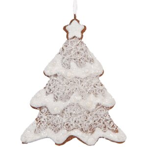 Clayre & Eef 6PR5343 Kerstboomhanger 9x1x10 cm Wit Bruin