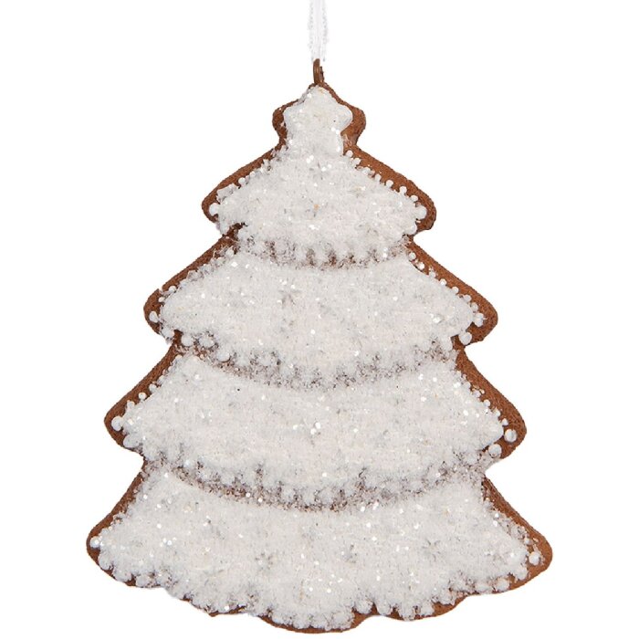 Clayre & Eef 6PR5345 Decoratiehanger Kerstboom 9x1x10 cm Wit Bruin