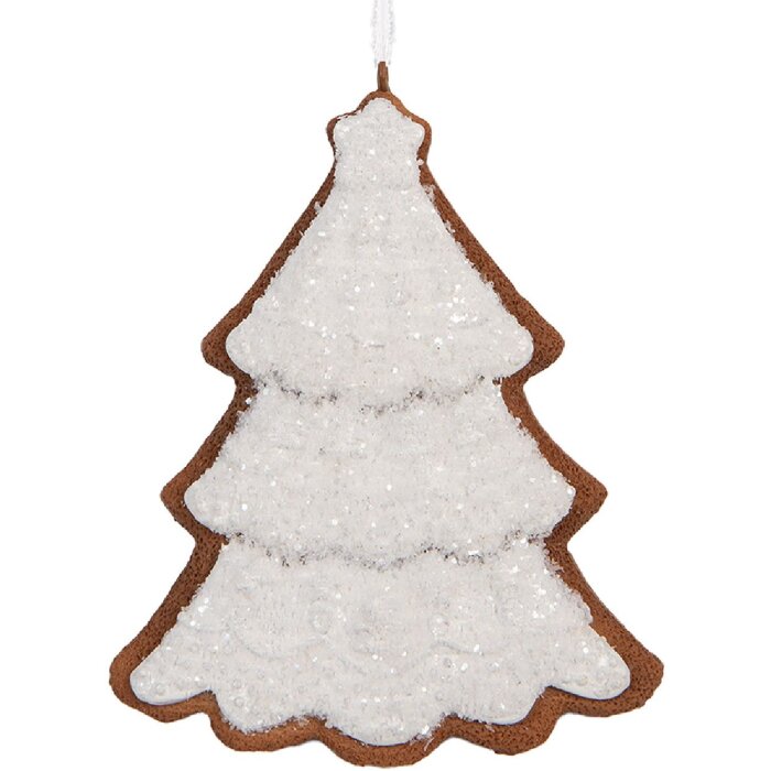 Clayre & Eef 6PR5346 Kerstboom Ornament 9x1x10 cm Wit Bruin