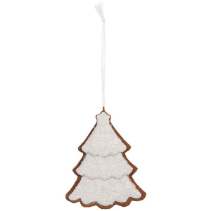 Clayre & Eef 6PR5346 Kerstboom Ornament 9x1x10 cm Wit Bruin