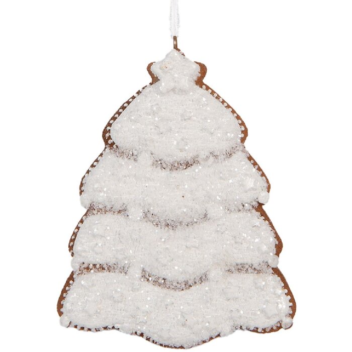 Clayre & Eef 6PR5350 Decoratiehanger Kerstboom 8x1x10 cm Wit Bruin