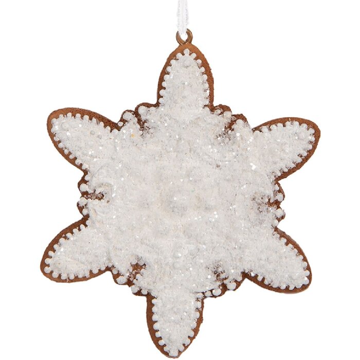 Clayre & Eef 6PR5352 Kerst Hangdecor Sneeuwvlok 9x1x10 cm Wit/Bruin