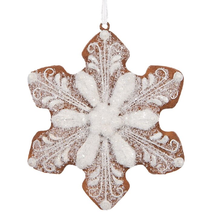 Clayre & Eef 6PR5354 Kerst Hangdecoratie Sneeuwvlok 9x1x10 cm Wit Bruin