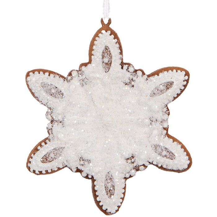 Clayre & Eef 6PR5355 Decoratiehanger Sneeuwvlok 9x1x10 cm Wit Bruin
