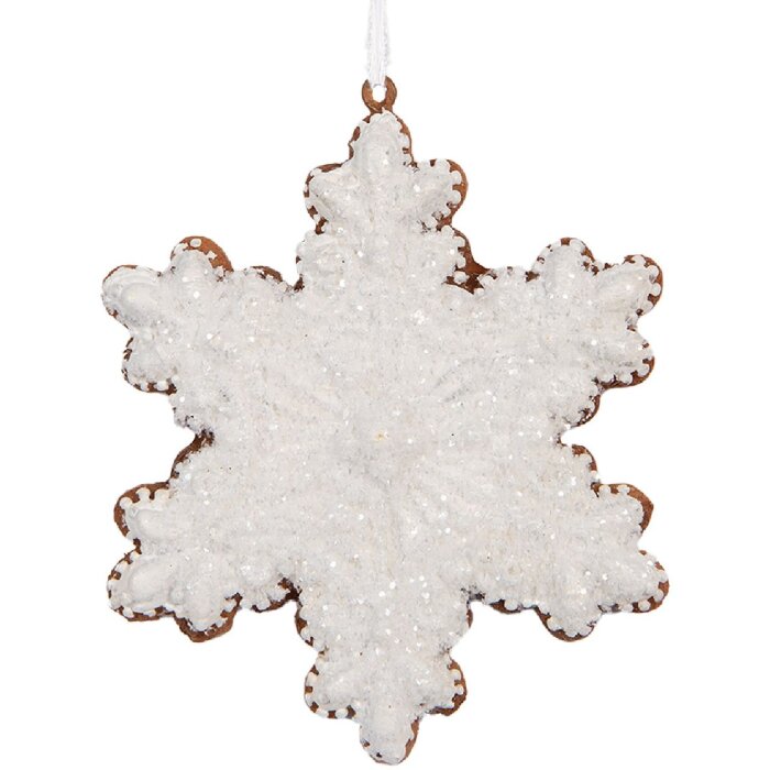 Clayre & Eef 6PR5358 Hangdecor Sneeuwvlok 9x1x10 cm Wit & Bruin