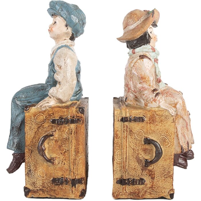 Clayre & Eef 6PR5556 Boekensteunen Set 19x10x22 cm Bruin & Blauw