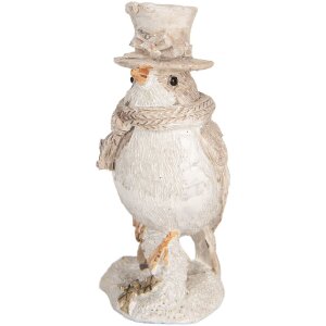 Clayre & Eef 6PR5925 Decoratie Vogel 5x3x8 cm Beige en Wit