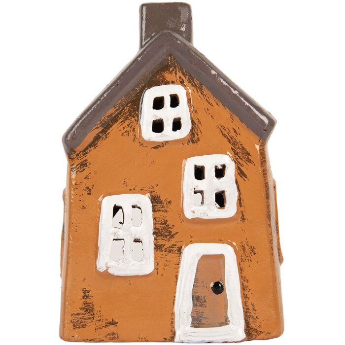 Clayre & Eef 6CE2193 Decoratief Huis 9x7x13 cm Oranje Grijs