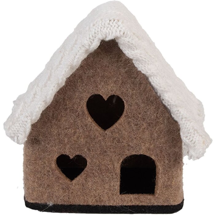 Clayre & Eef 66306 Vilt Huisje 13x10x13 cm Bruin Wit
