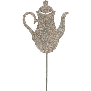 Clayre & Eef 6Y5828 Tuinsteker Theepot 20x1x40 cm Grijs Beige