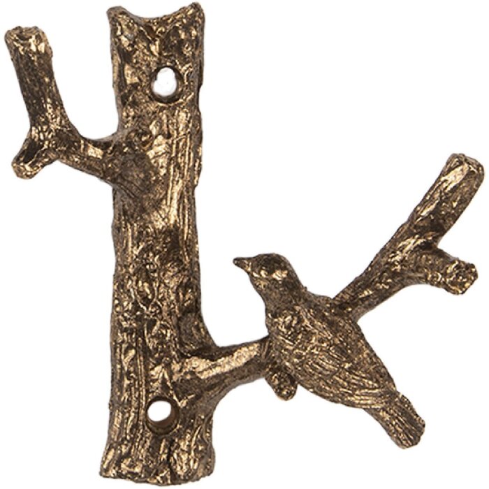 Clayre & Eef vintage wandhaken 9x4x9 cm goudkleurig