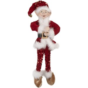 Clayre & Eef Decoratie Elf 17x12x52 cm Rood en Wit