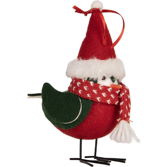 Clayre & Eef 66339 Decoratie Vogel 11x7x12 cm Rood en Zwart