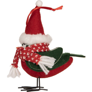 Clayre & Eef 66339 Decoratie Vogel 11x7x12 cm Rood en Zwart